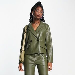 Noisy May Green Blazer, Leather Effect
